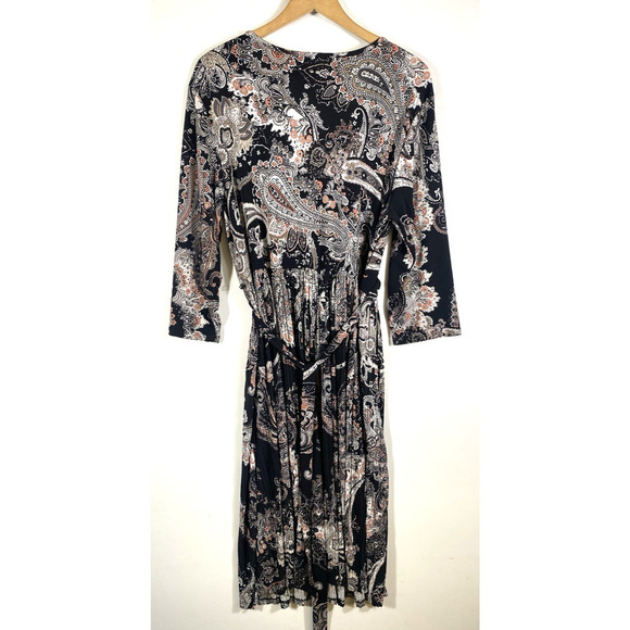 Cato Wrap Dress Size 14/16W 1X Black Paisley Print Stretch Knit Whimsigoth Boho - Picture 10 of 12